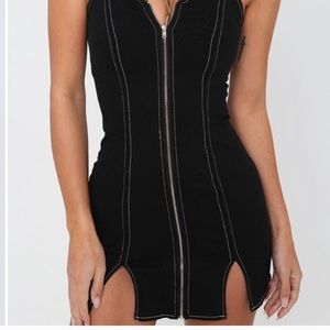 Black mini zip up dress